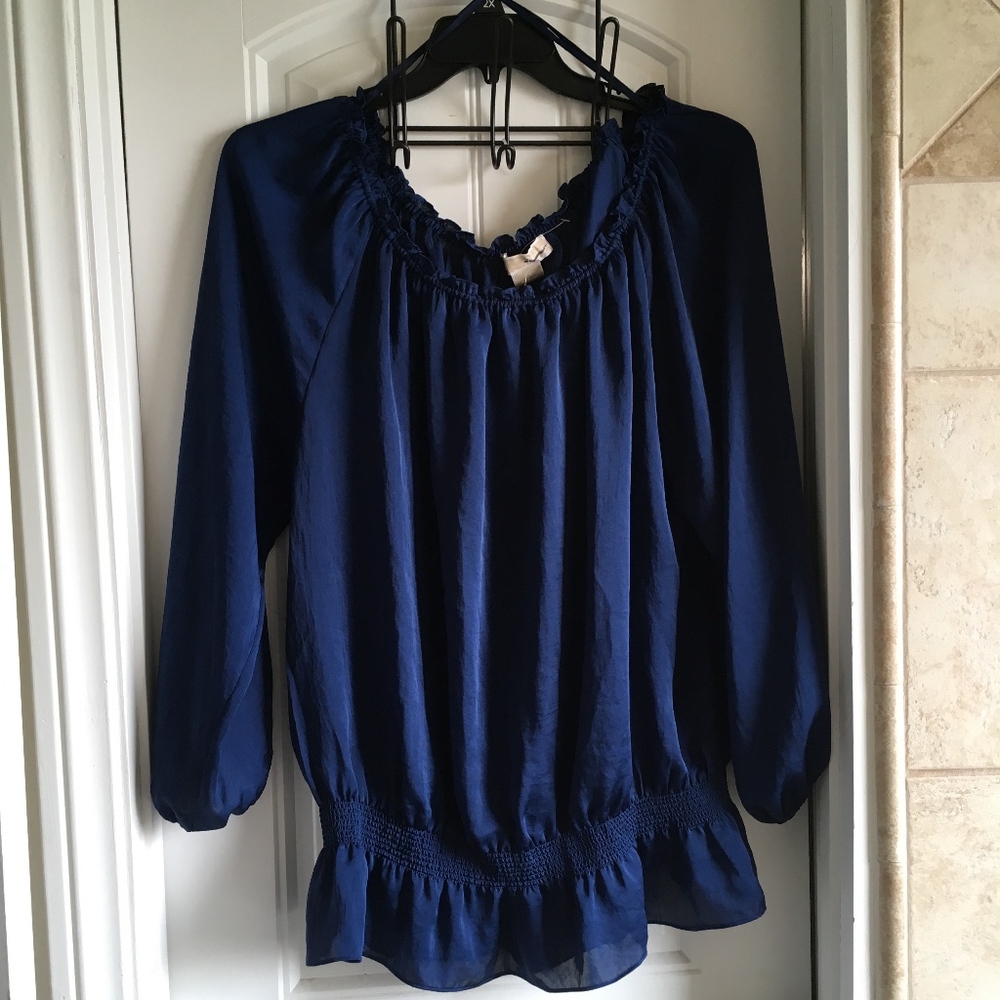 Blue Top with Balloon Sleeves